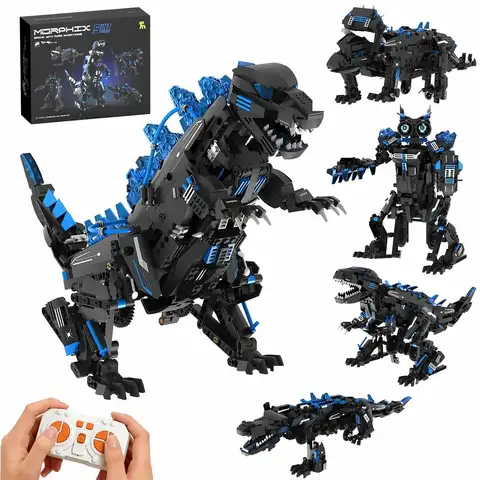5-in-1 STEM RC Robot Dinosaur Building Kit, 935 PCS App & Remote Control, Build Triceratops Pterosaur Robot Velociraptor, Construction Blocks Gift for Kids 8+