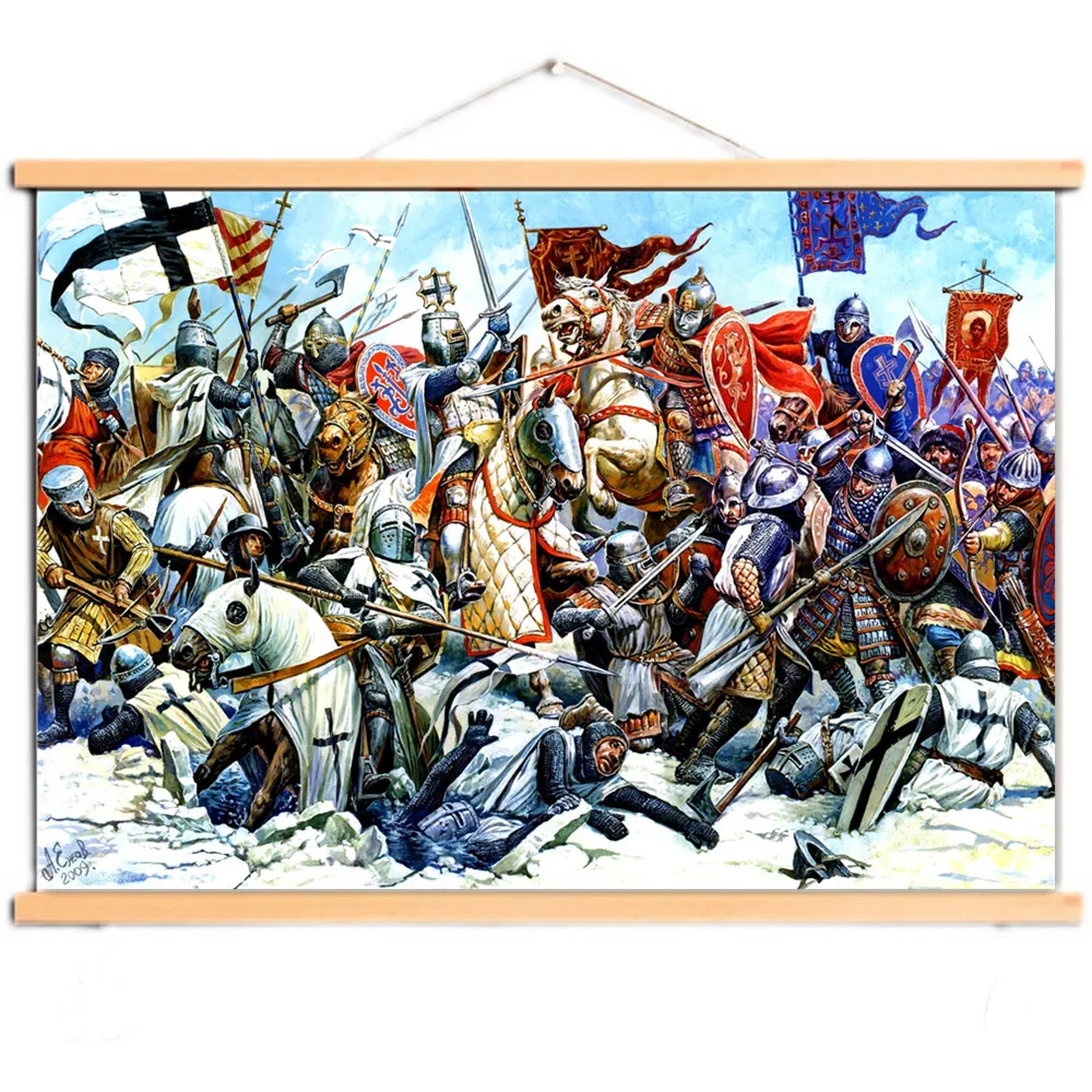 

Here's a Stunning Scroll Painting of a Templar Knight, Vintage Canvas Print Artwork Medieval Crusader Warrior Wall Art Poster V0