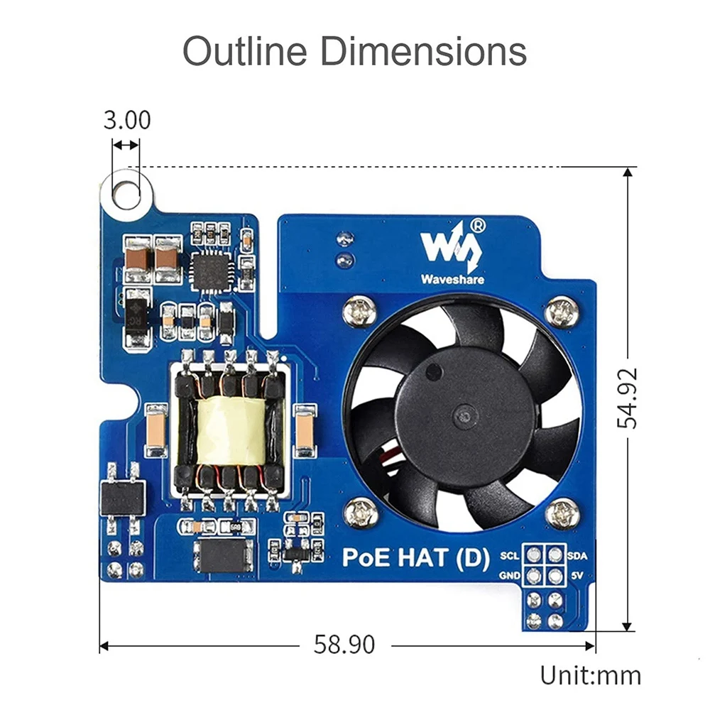 A34M-Waveshare Power Over Ethernet (Poe) HAT لـ Raspberry Pi 4B/3B+IEEE 802.3Af لوحة توسيع شبكة مروحة التبريد