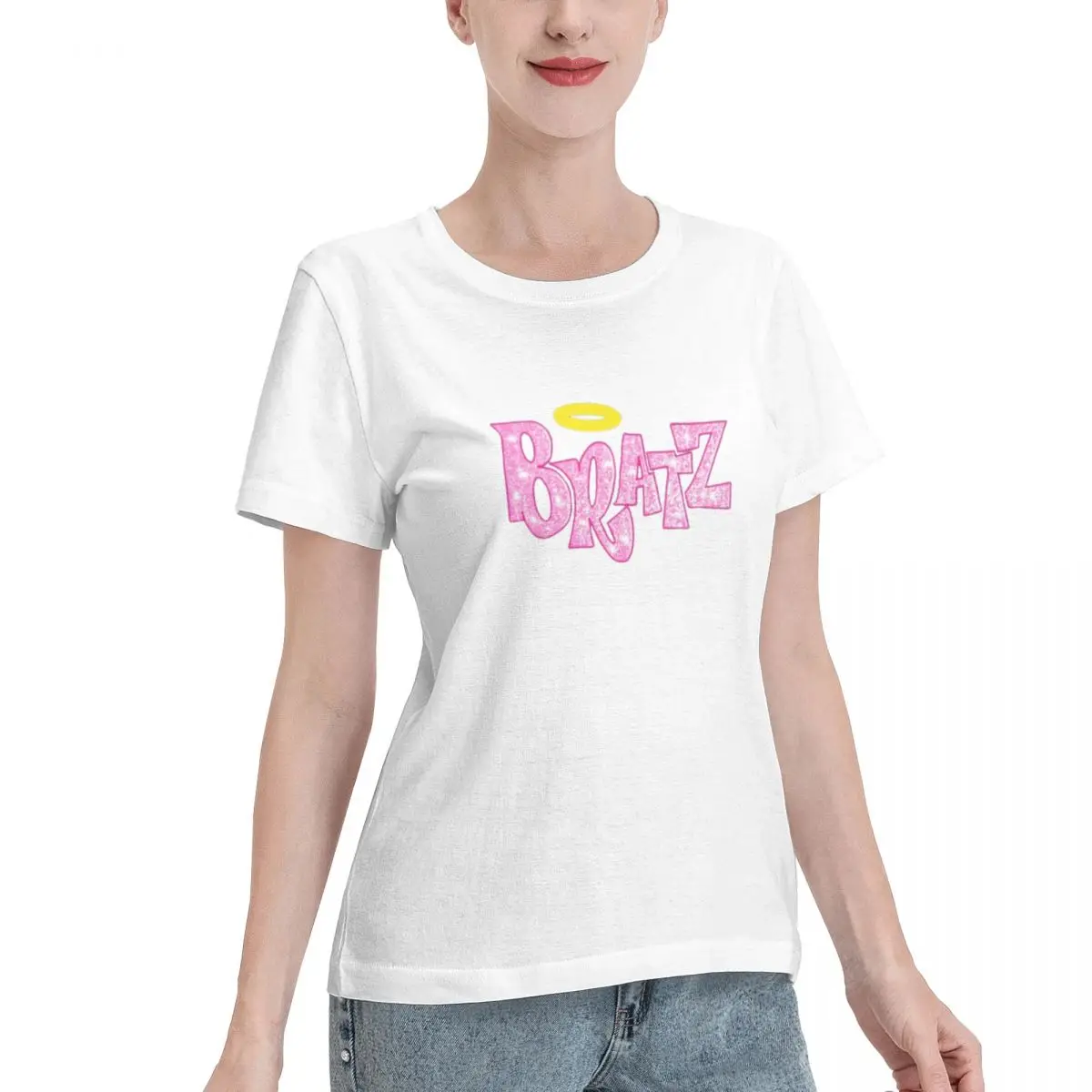 Summer Woman Cotton T-Shirts Bratz Doll Angelz Pink Glittery Y2K Printed Short Sleeve Tees Fashion Female Clothes