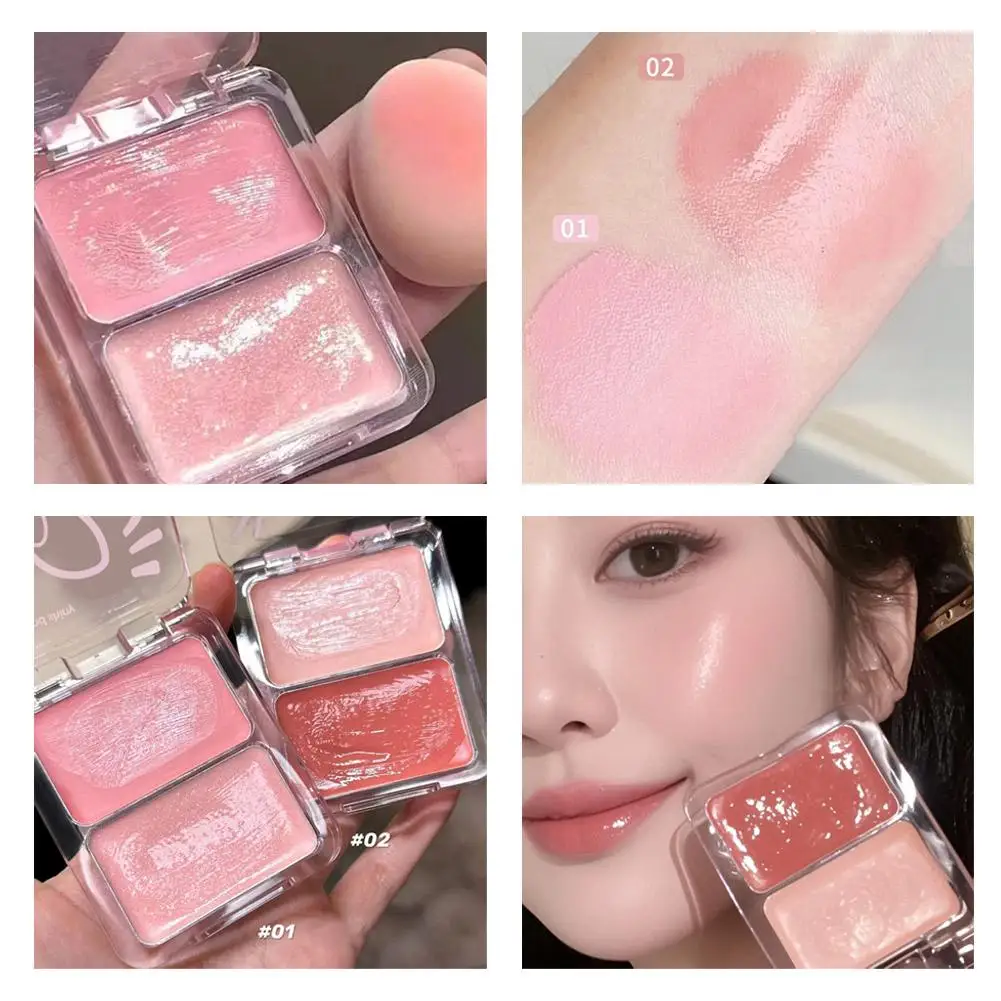 Water Gloss Blush Cream Peach Pink Blusher Plate Mirror Watery Moisturizing Lasting Natural Cheek Face Contouring Blush Makeup