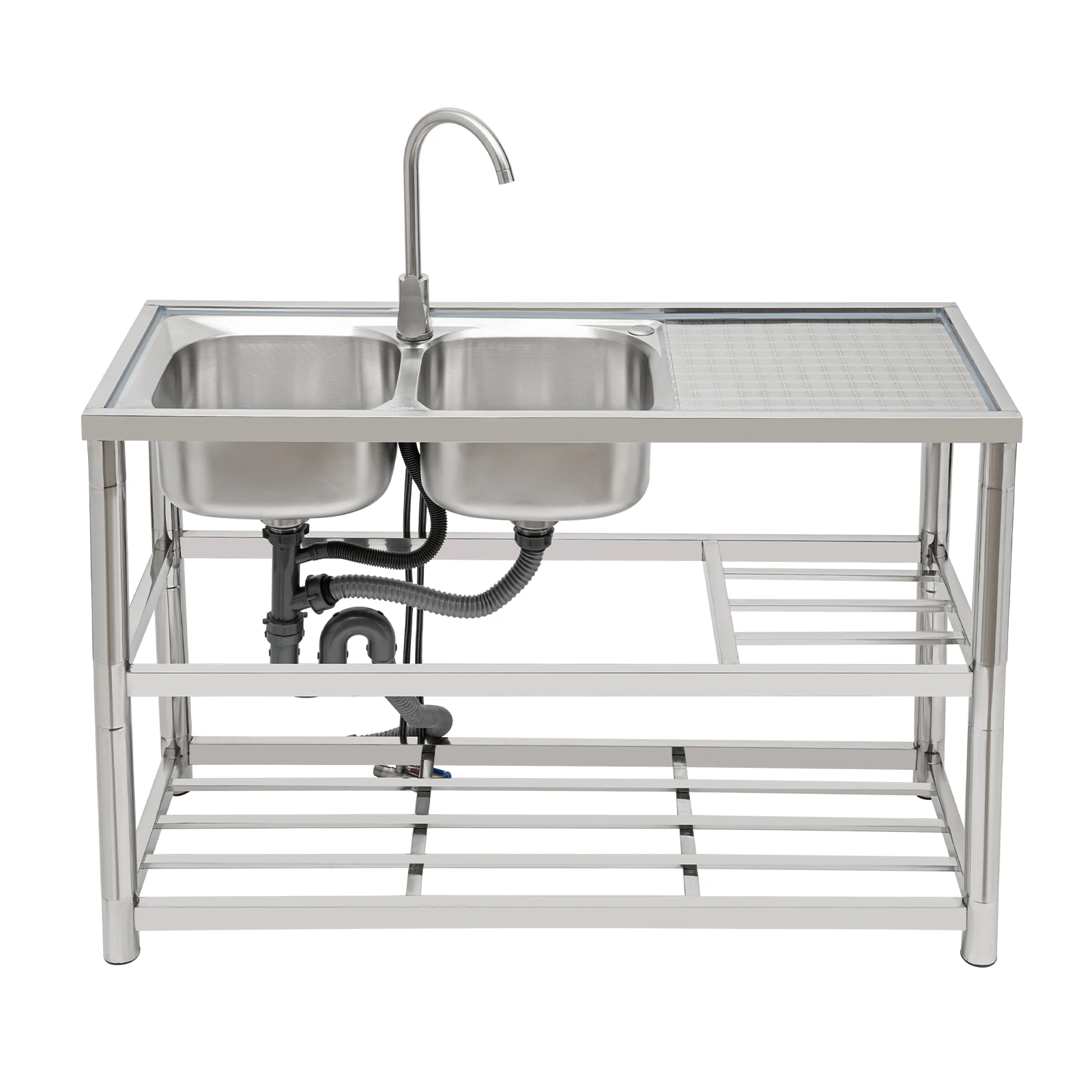 Stainless Steel Vegetable Washing Basin, Sink, Double Groove with Bracket, Thickened Double Basin