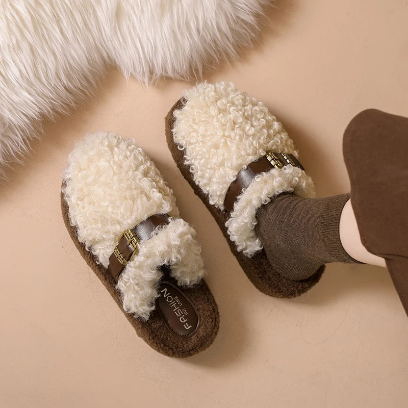 

Winter new style sponge cake thick soled fluffy slippers for women wearing plush cotton slippers on the outside