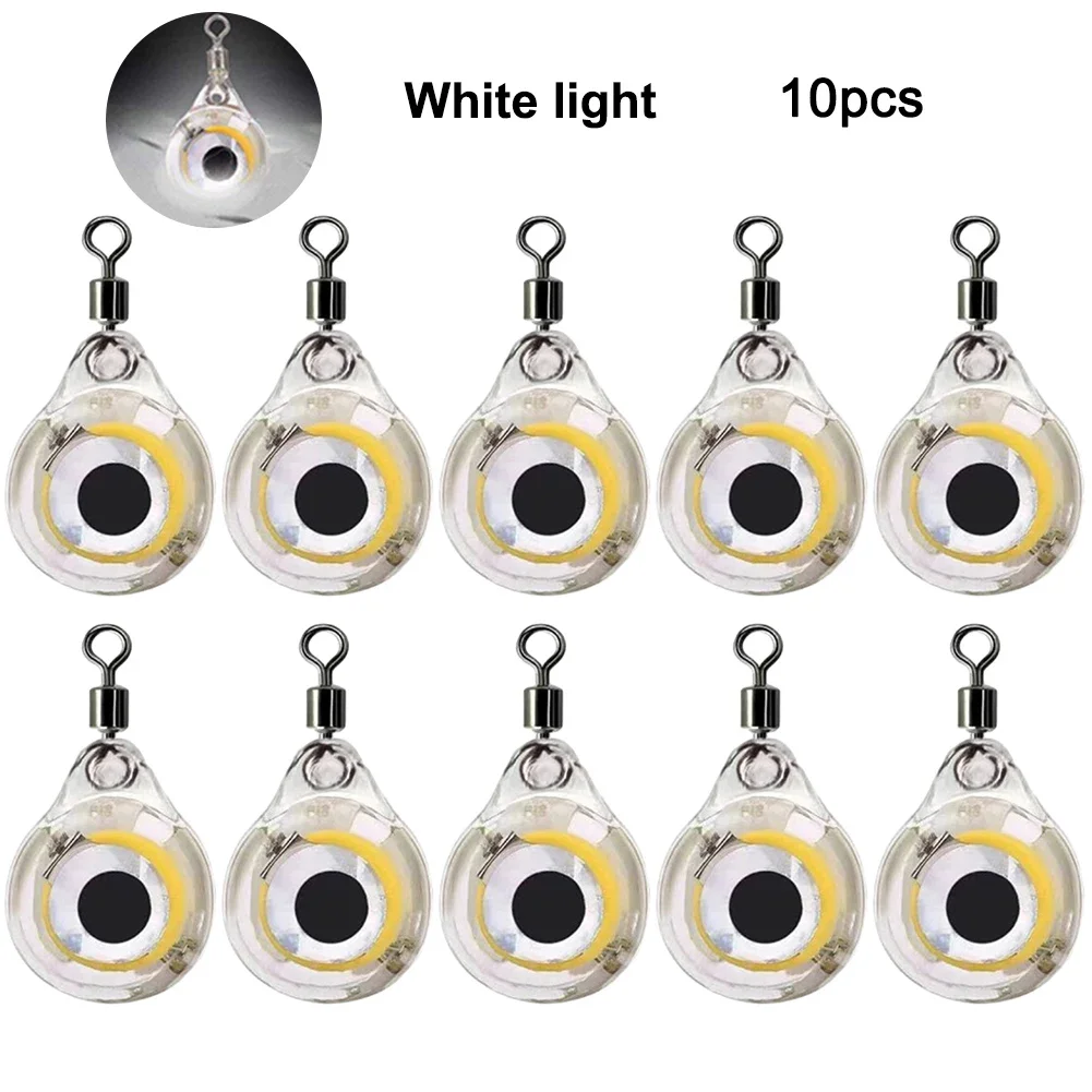 10Pcs Underwater Night Light Lure Mini Eye Shape Fish Light Lure Battery Powered Fish Lures Attractant for Seawater Freshwater