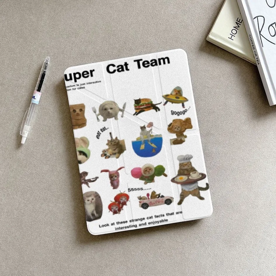 Korea Animals Cat Kawaii Tablet Case For iPad Pro 11 13 M2 M4 M3 10.2 5/6th 7/8/9/10/11th Mini 6 7 Air 3 4 5 6 Stand Cover