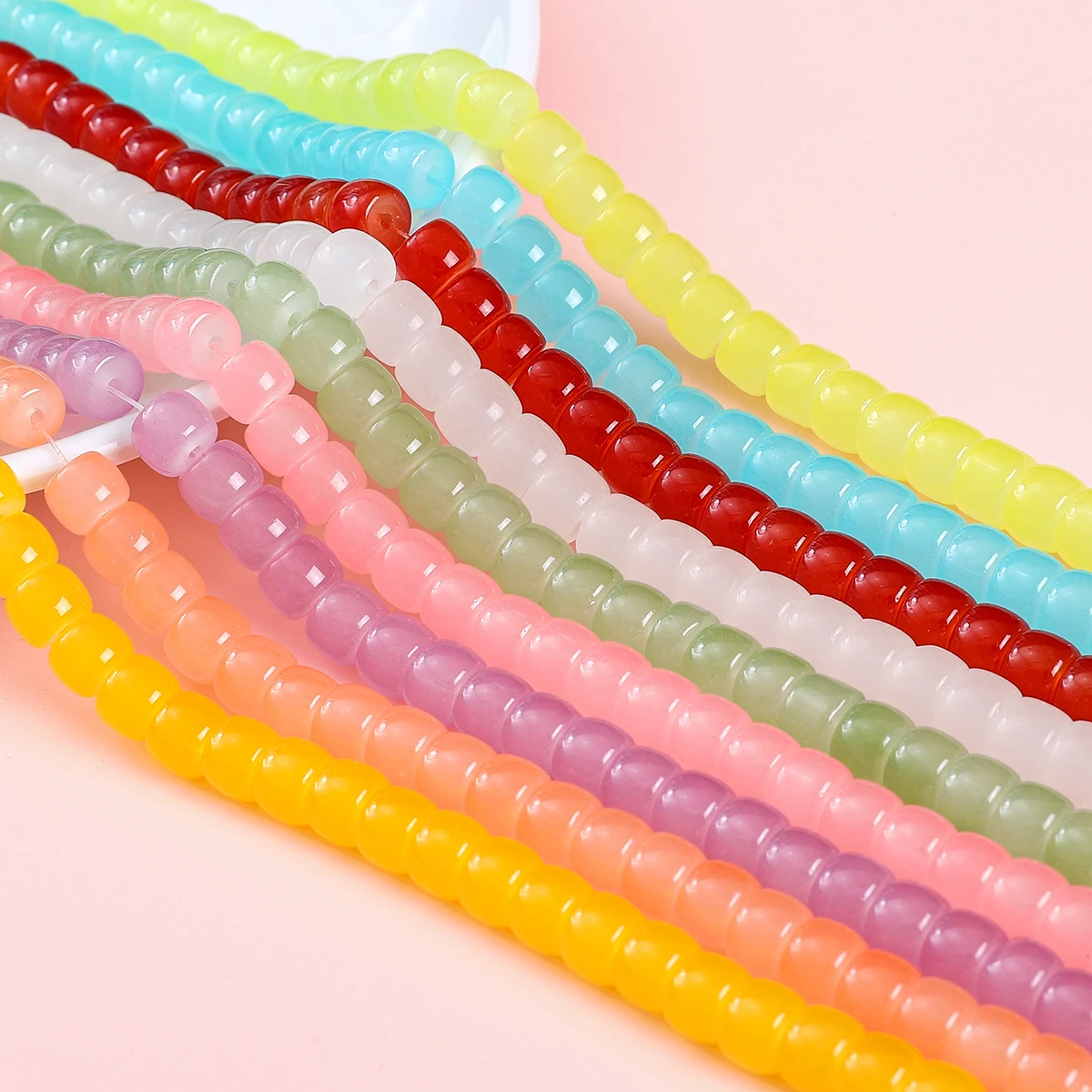 

8x6mm Glass Imitation Jade Barrel Beads Round Beads Loose Beads For Handmade DIY Jewelry Bracelet Necklace Accessories 30pcs/bag