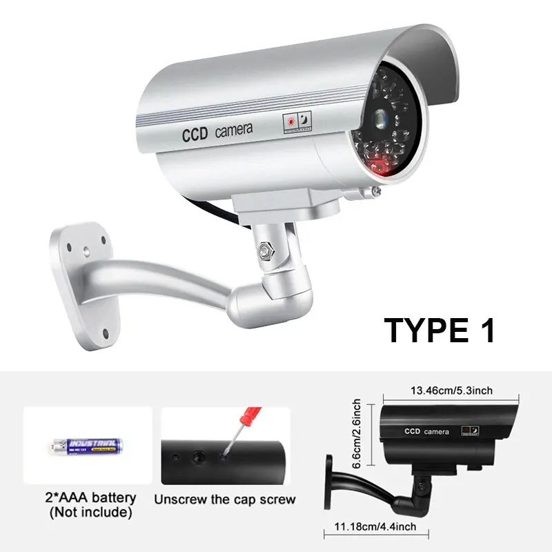 1Pc Dummy Beveiligingscamera Watreproof Indoor Outdoor Nep Cctv Bewakingssysteem, Rood Knipperende Led-Lampjes, Geen Bedrading Vereist