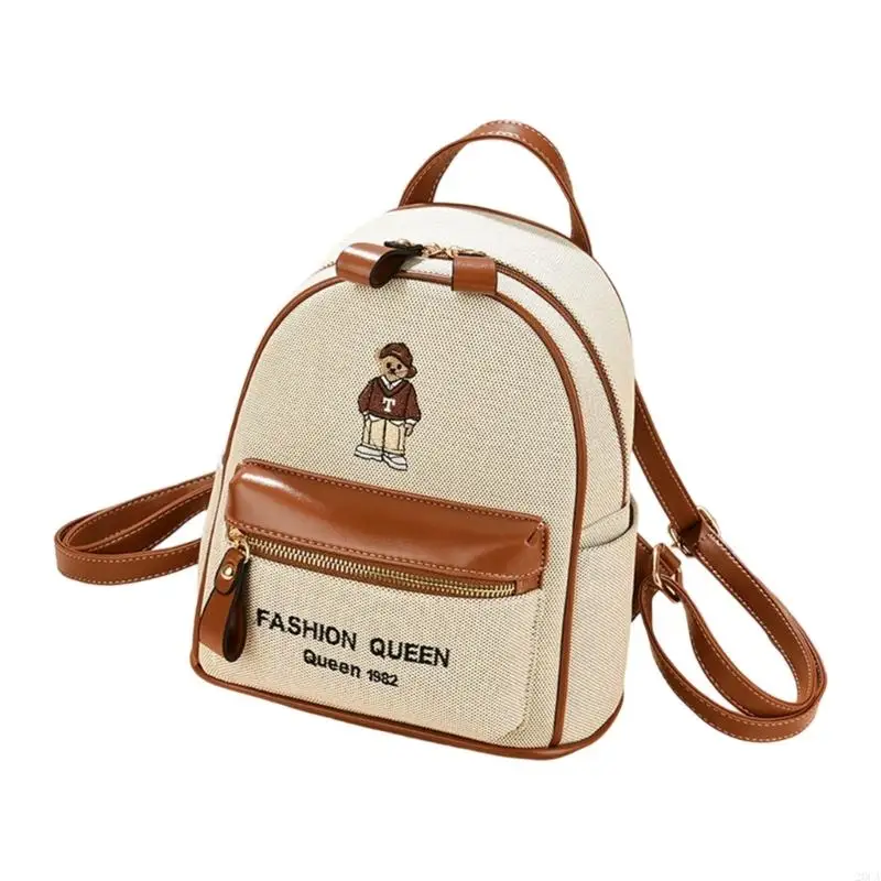 Ergonomic Cartoon Backpacks Scratch Resistant PU Fabric Spacious Storage Embroidery Bear School Bag for Campus 20CA