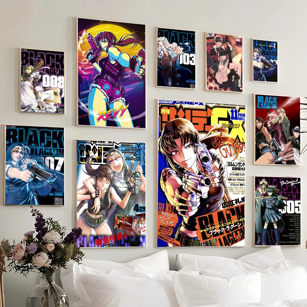 BLACK LAGOON Cartoon Good Quality Prints And Posters Waterproof Paper Sticker Coffee House Bar Posters Wall Stickers