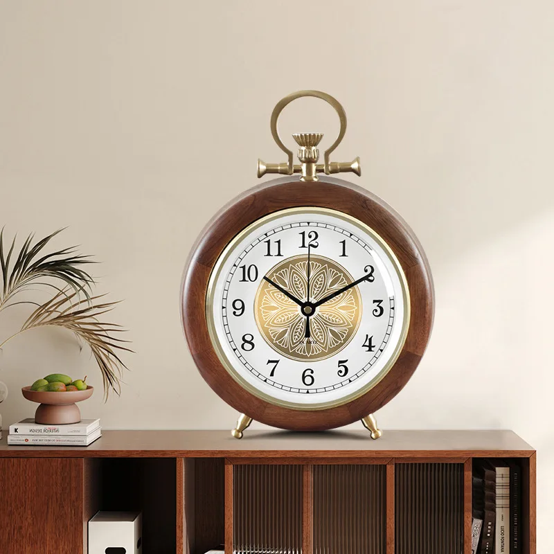 Retro Desk Clock Wooden Silent Table Clocks Metal Dial Durable Living Room Home Decoration Solid Wood High End Sense Household