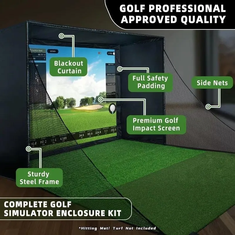 2026for Podiyeen Golf Hitting Net Home Simulator with Premium HD Impact Screen Full Safety Padding and Blackout Curtain