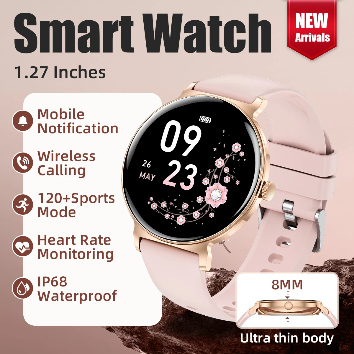 

New LIGE Women Smart Watch 8MM Ultra thin body 1.27 Inch Watches Heart Rate Monitor 120+ Sports Mode Waterproof smart watches