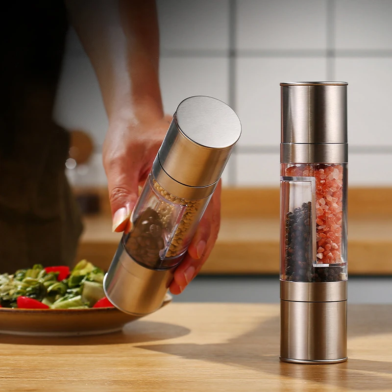 Salt And Pepper Grinder 2 In 1 Manual Stainless Steel Salt Pepper Mills With Adjustable Ceramic Grinding Spice Mill Kitchen Tool