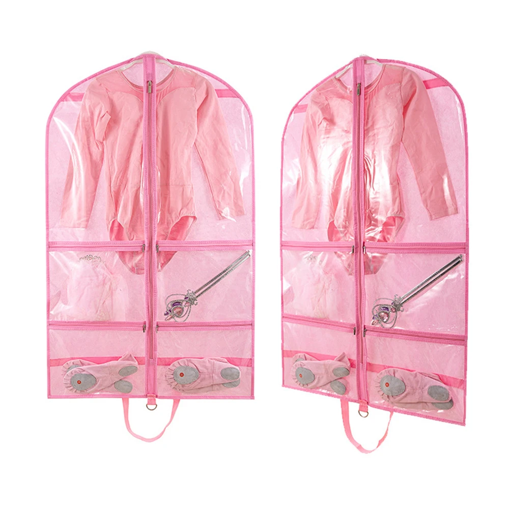 Transparent Dance Costume Garment Bag Plastic Dance Garment Cover with Zippered Pockets Clothes Protectors for Hanging Clothes