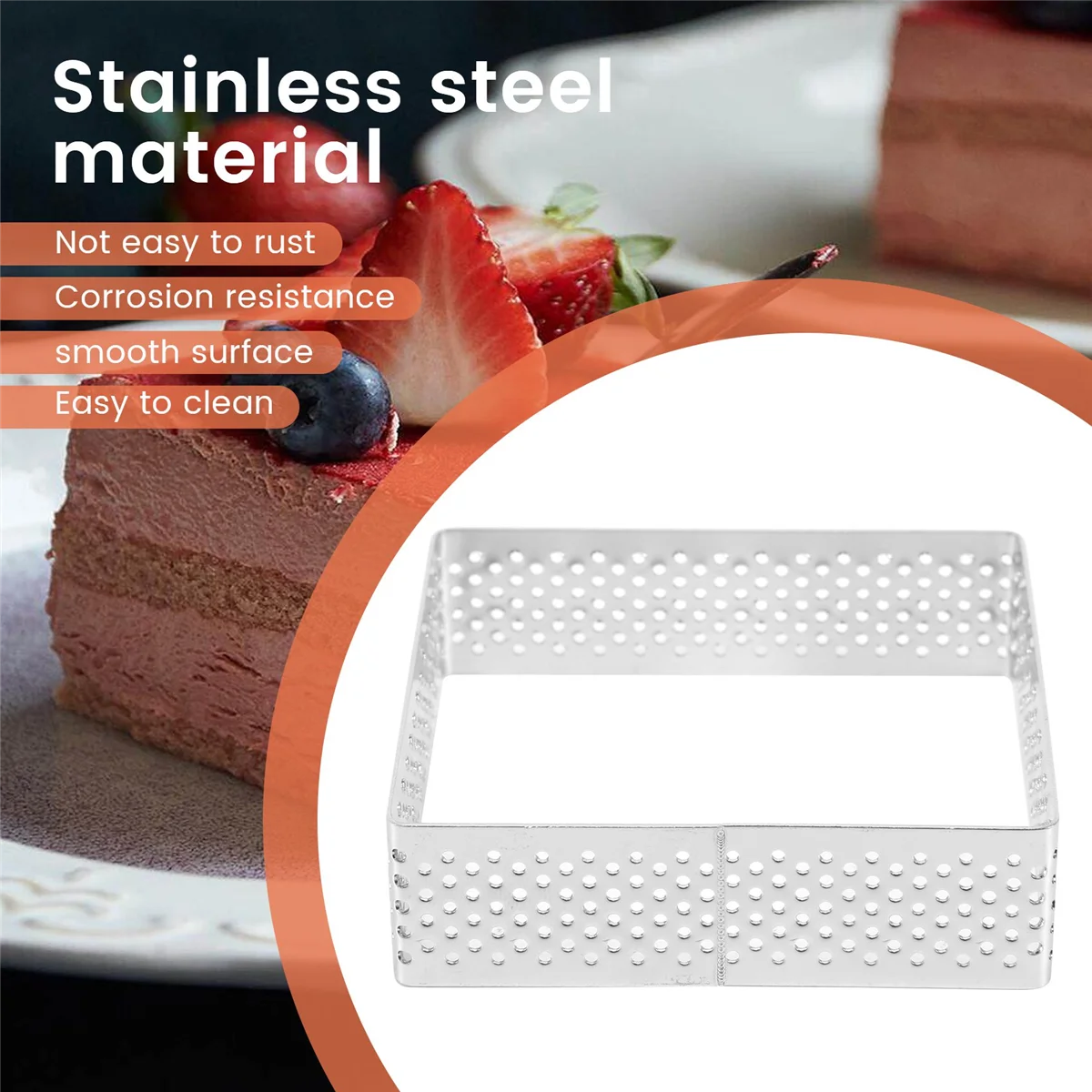 Perforated Tart Ring Stainless Steel Tartlet Molds Square Shape Mould Cake Circle French Pastry Baking Tool, 5 Pack