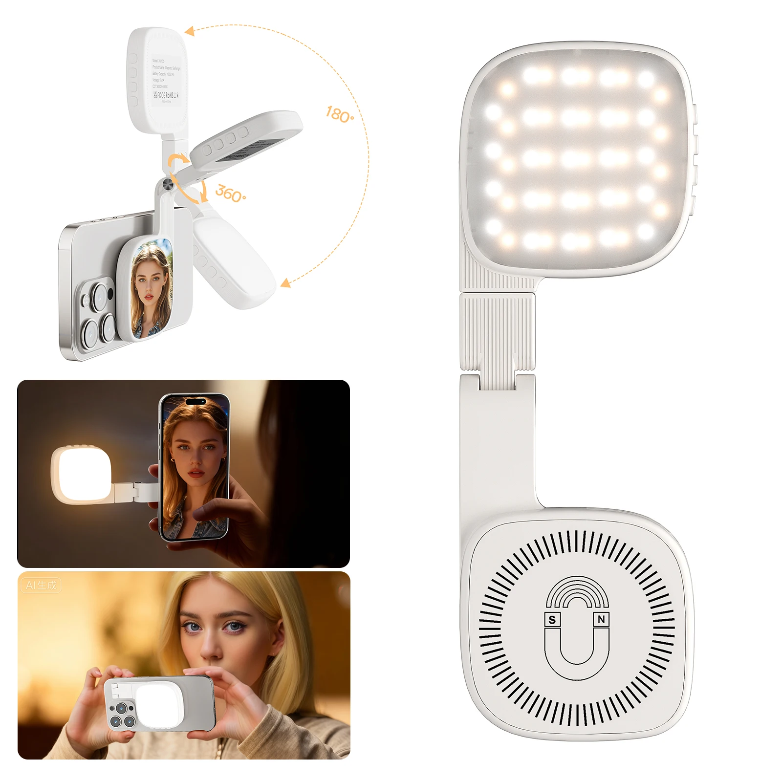 1000mAh Magnetic Selfie Light 3 color Temperatures Rechargeable Pocket Fill Lamp for Mobile Phone Laptop
