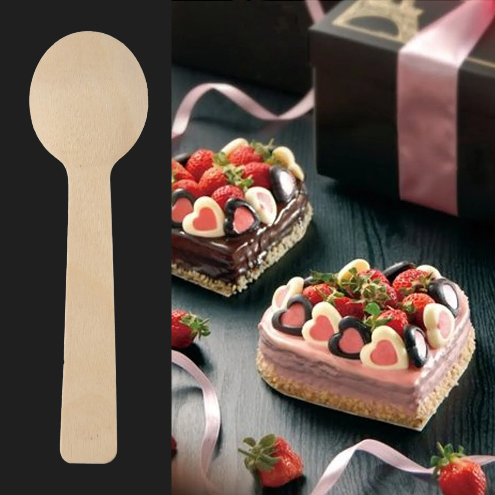 100Pcs Disposable Wooden Spoon Mini Ice Cream Spoon Wood Western Dessert Scoop Wedding Tableware Kitchen Accessories