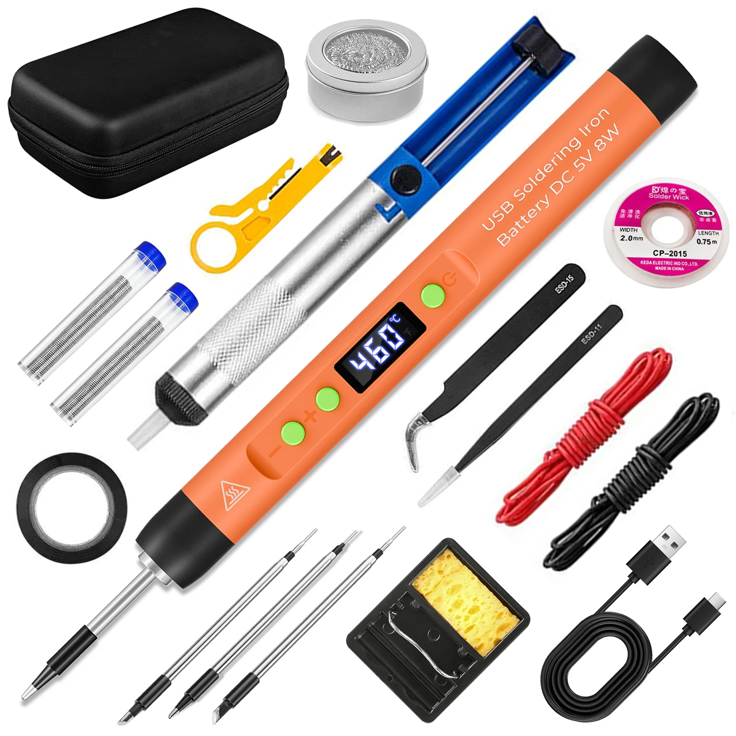 

ILIBILIB HX9 Cordless Soldering Iron Kit 15Min Fast Charge 5V USB Rechargeable LCD Adjustable Temp 260-460°C Fast Heating