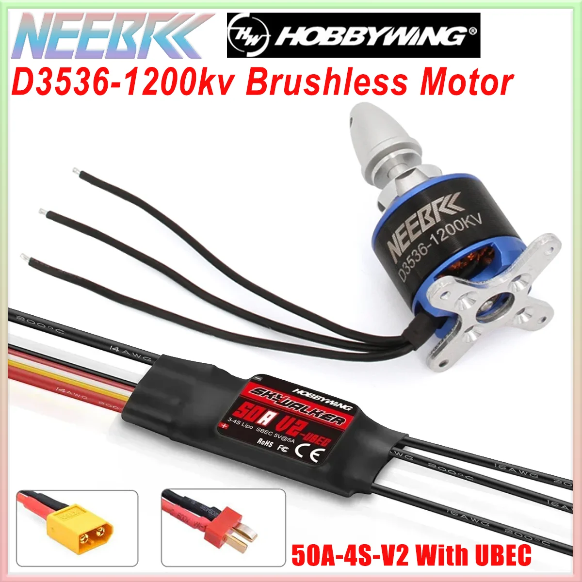 3536 1200KV Brushless Motor 2-4S w 50A V2 UBEC ESC Speed Controller for RC FPV Drone Fixed Wing Airplane Skysurfer Glider Plane