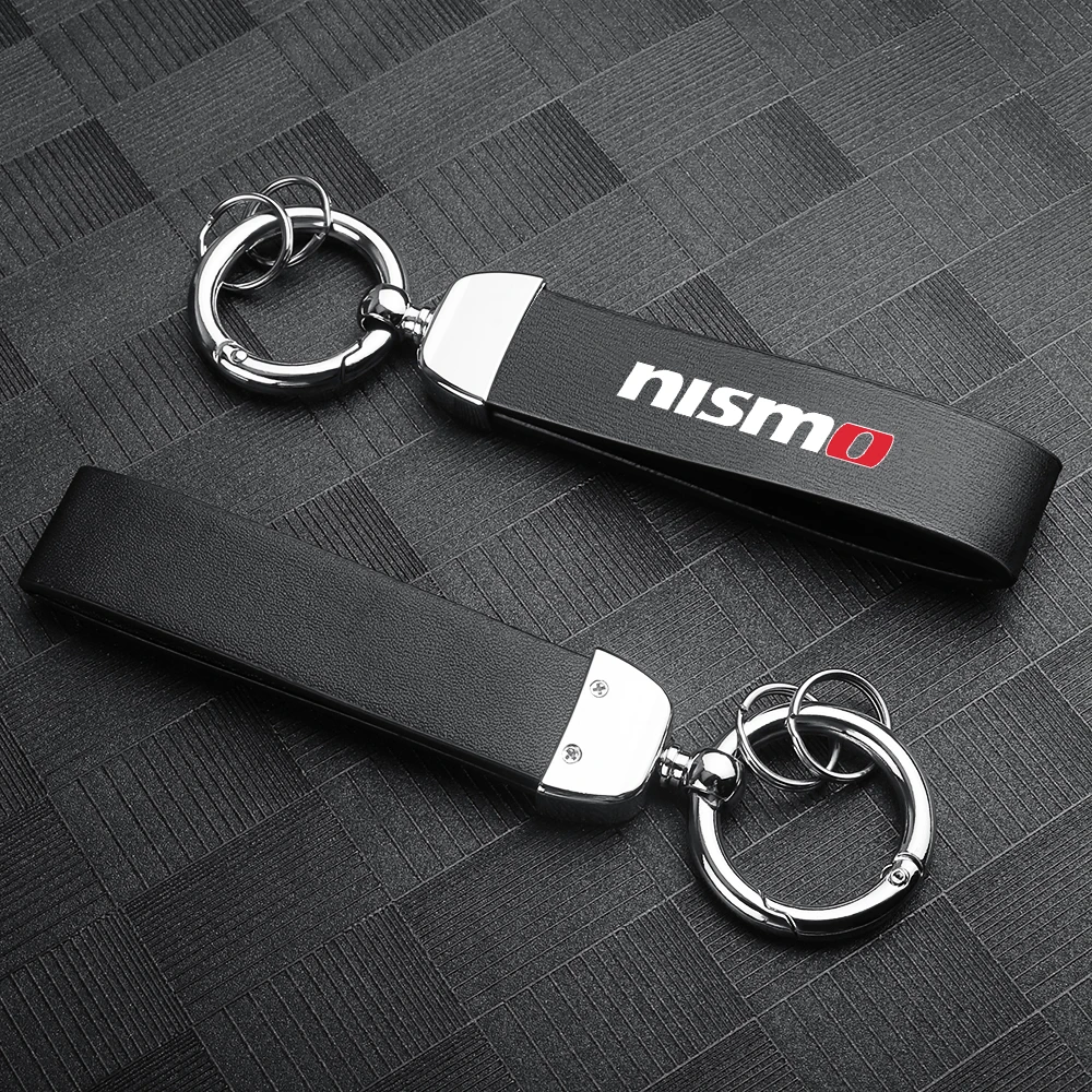1/2Pcs Car Styling Metal Leather Keychain Key Pendant Keyrings Gifts For Nissan Nismo X-trail Qashqai J10 Note Juke Sentra Leaf