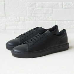 DONNAIN Minimal Platform Black Genuine Leather Sneakers Men and Women Luxury Calfskin Trainers Casual Couple Flats Shoes