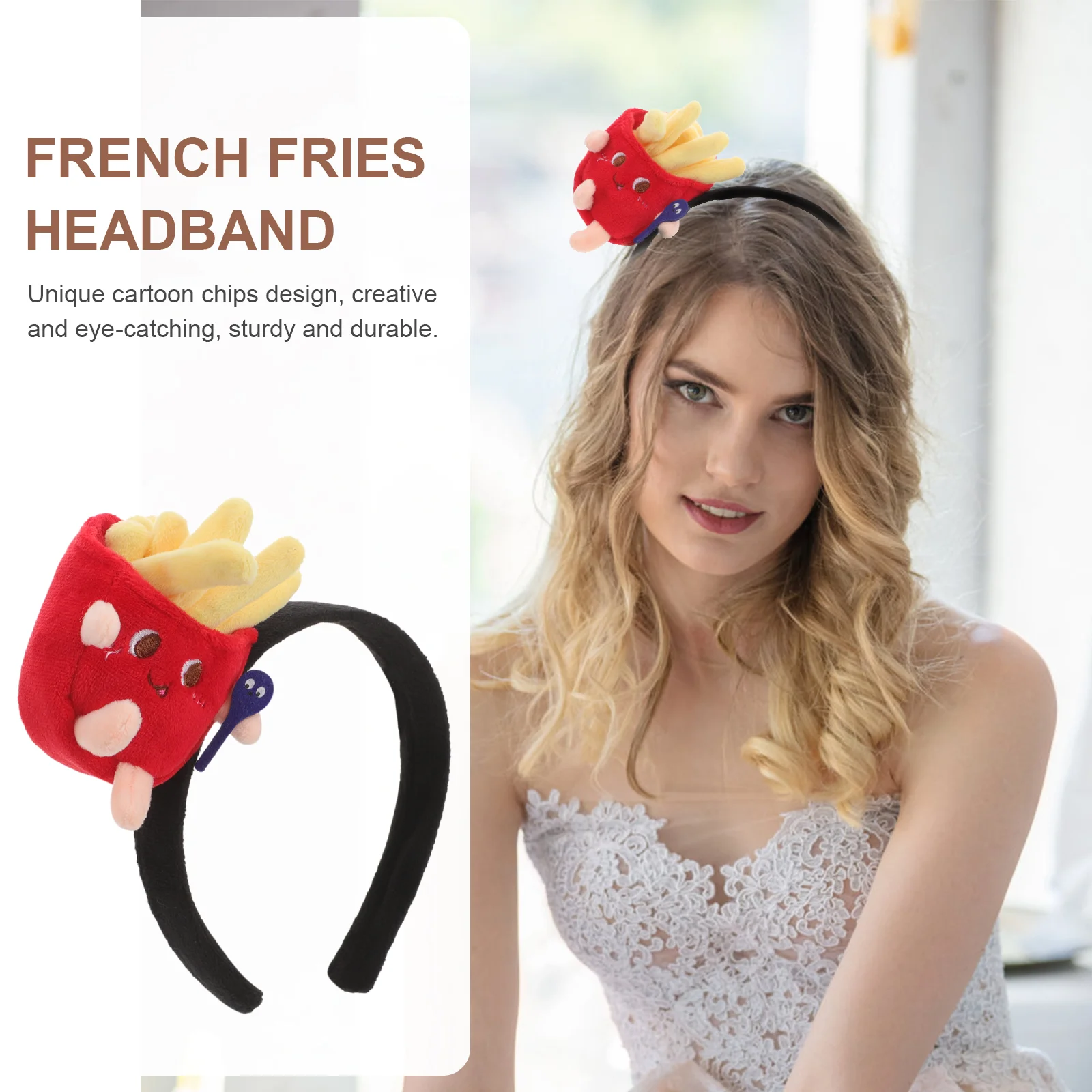 French Fries Cartoon Funny Head Button Headband Halloween Party Headbands for Adults Accessories Costume Women Miss