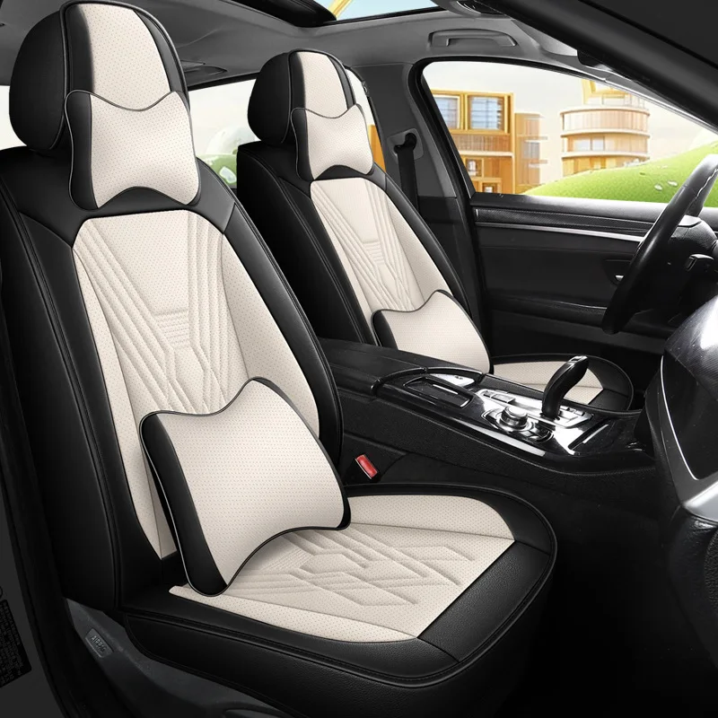 2027 New Split Head Full Leather Car Seat Cushion All Season Universal Five Seater Vehicle Interior Cover Pad