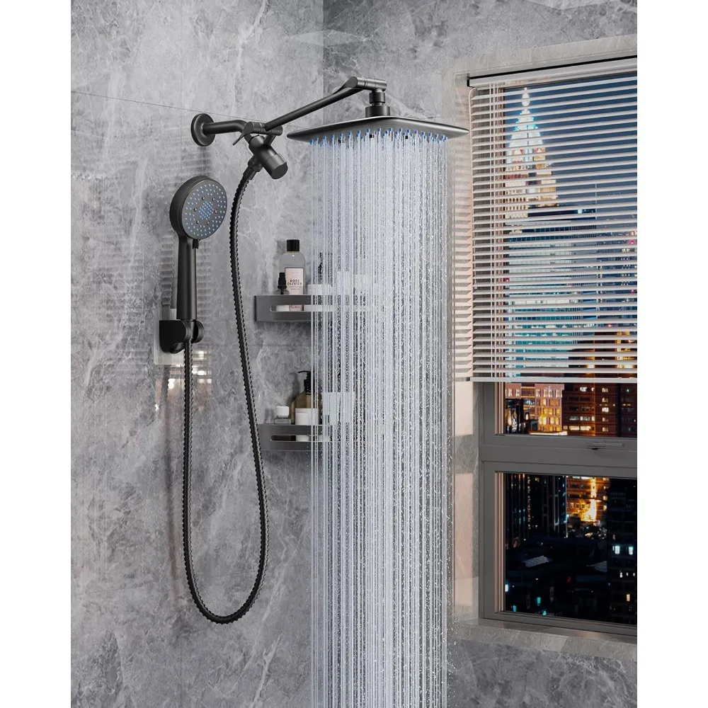 High Pressure Rain Shower Head Combo with Extension Arm- Easy to Install Wide Rainfall Showerhead with 3 Water Spray Modes