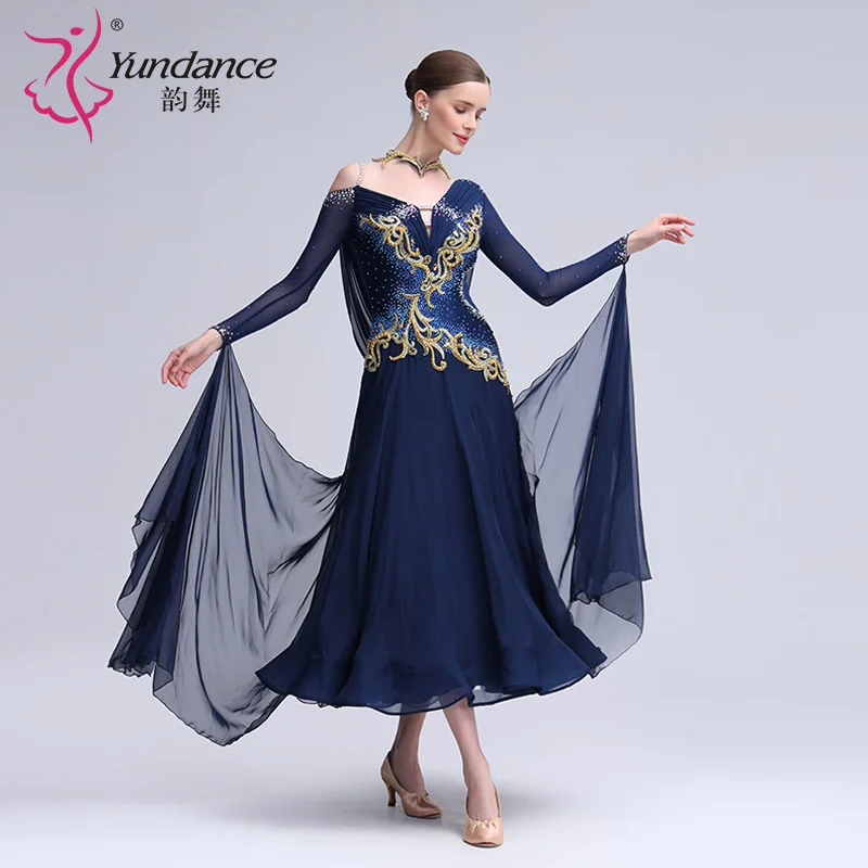 B-24103 New Women Modern Dance Rhinestone Color Diversity Dress Ballroom National Standard Waltz Competition Performance