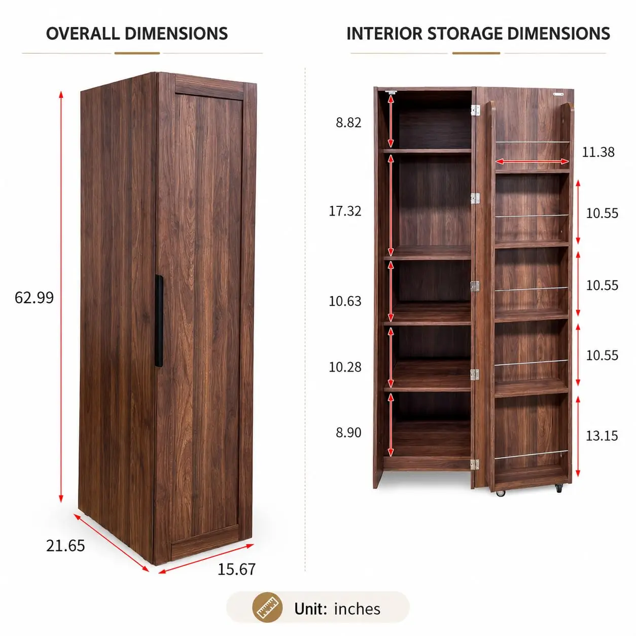 63 Inch Tall Kitchen Pantry Cabinet Walnut Freestanding Cupboard Storage Organizer Home Furniture, Customized