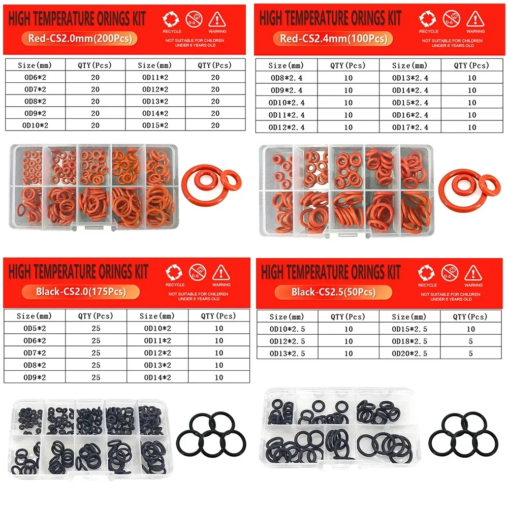 Red VMQ O Ring Washer Black NBR Oring Silicone High Temperature Orings Kit Plumbing Gaskets Oil Resistant O-ring Pressure Rubber