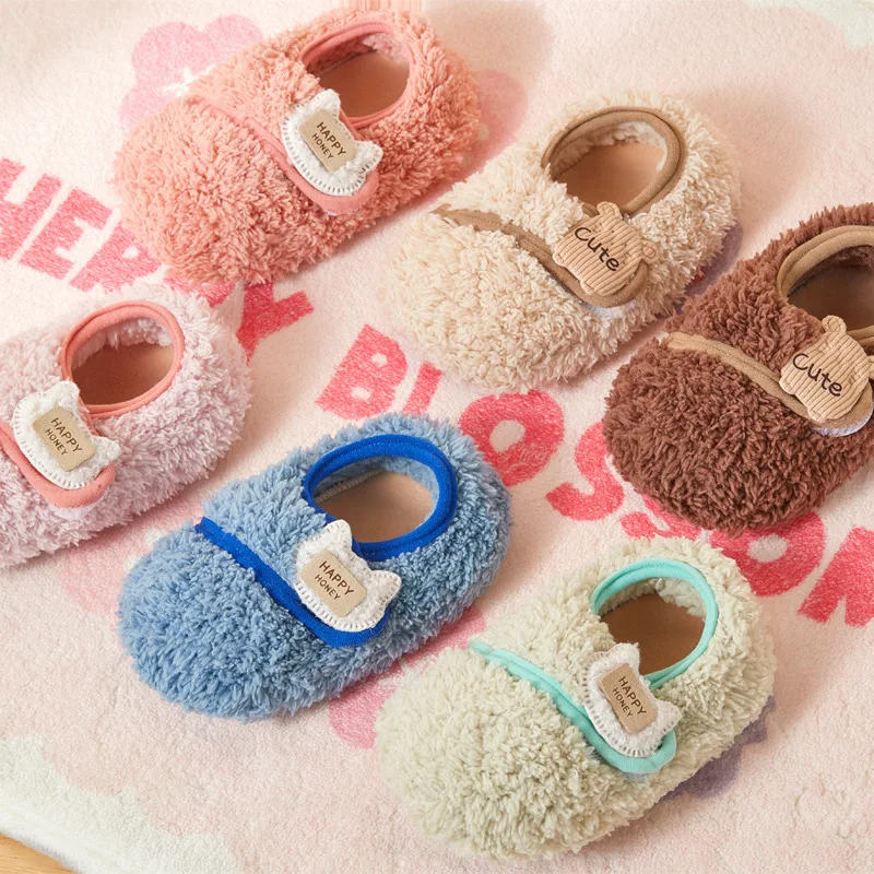 

Winter Toddler Shallow Shoes Baby Warm Thicken Cartoon Doll Shoes Soft Plush Cute Floor Socks Shoes For New Born Girls Boys