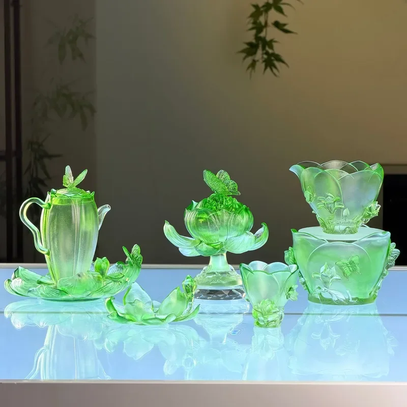 Vintage Glazed Tea Set with Twelve Flower Gods Design Butterfly Motif Ceramic Teapot Cup Warmer Stove Incense Burner Home
