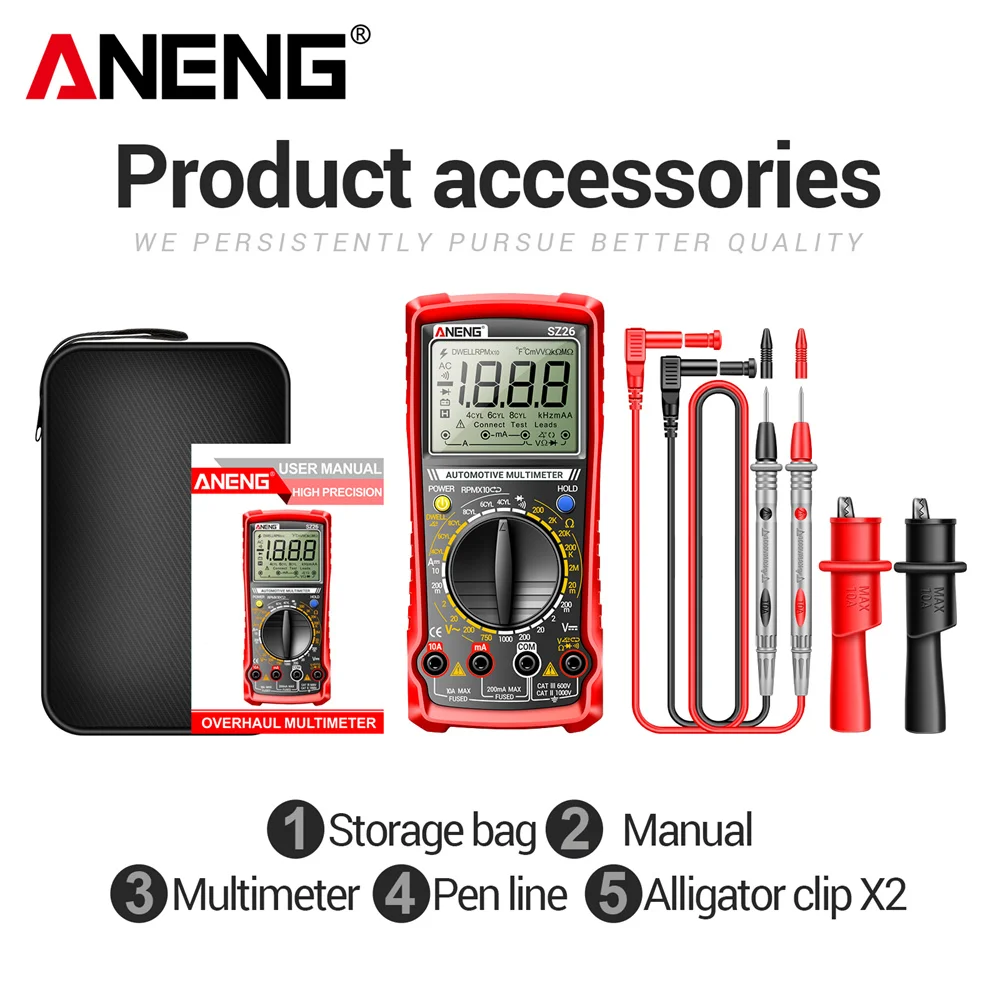 ANENG SZ26 Multimeter Speed Diode Meter Ohmer Ammeter 1999 Count Car Tester Closed Angle Measure Auto Repair Multitester Tools