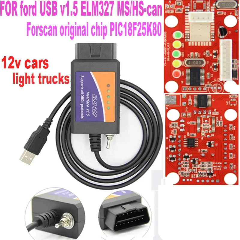 

Переключатель FORscan ELM327 USB v1.5 с чипом FTDI PIC18F25K80 для программной программы Ford ELM 327