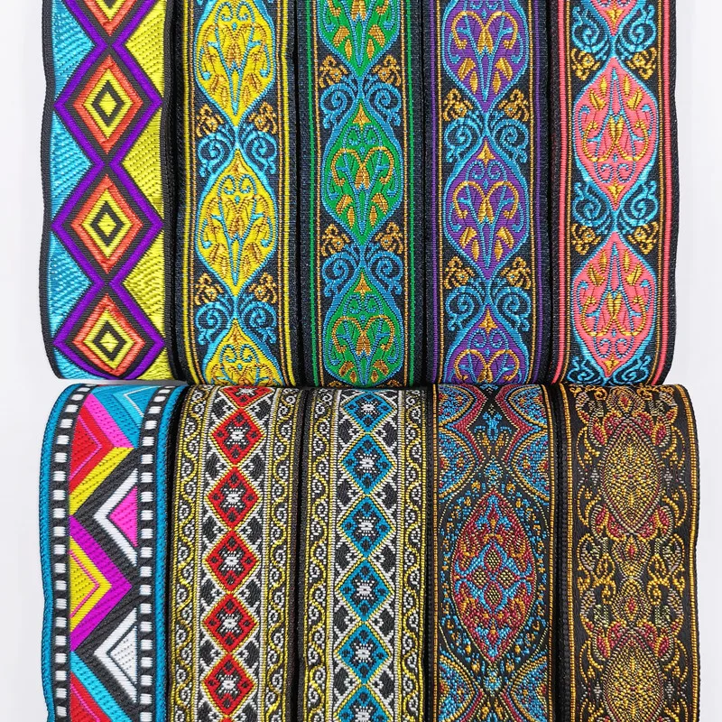 Ruban Brodé Ethnique Vintage, Garniture en Dentelle Boho, Accessoires de Sac à Vêtements, Tissu Brodé Personnalisé, DIY Bricolage, 7 Mètres, 33mm