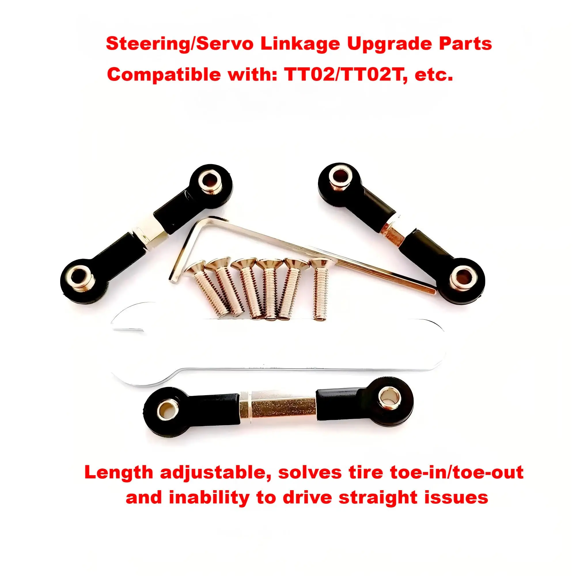 Aluminum Alloy Adjustable Steering Tie Rod Set for Tamiya TT02/TT02T, RC Servo Linkage & Car Steering System Upgrade Parts