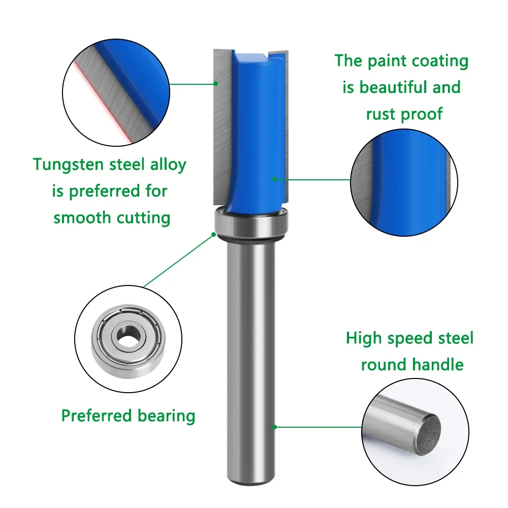 1pc 8mm Shank Flush Trim Router Bit Pattern Bit Top Bottom Bearing 1/2\