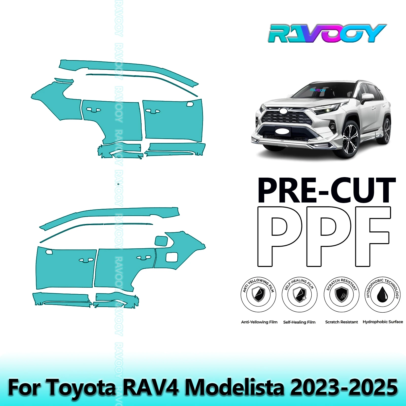 

For Toyota RAV4 Modelista 2023-2025 8.5mil Clear Matte Pre-Cut PPF Door & A/B Pillar Kit TPU Paint Protection Film Set