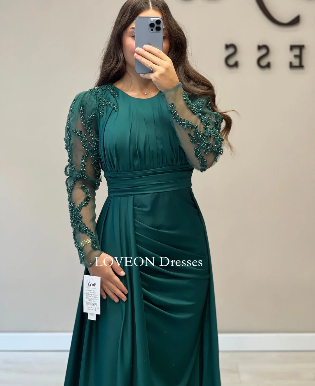 O-Neck Dubai Vintage Formal Dress Prom Party Satin Beading  Customized Ruched Evening Gowns for Women Formal Bridesmaid Dress