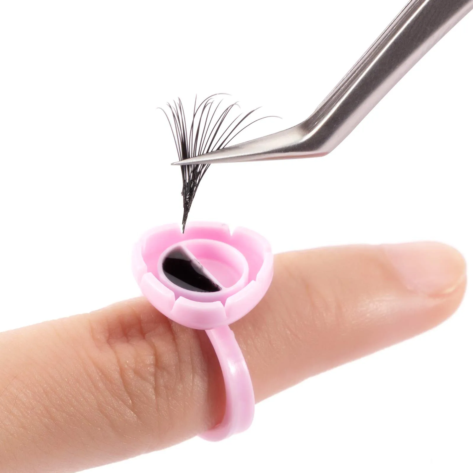 100Pcs Embroidered Ring Cup Eyelash Makeup Supplies Glue Holder Pigment Container Ring Cup Eyelash Makeup Tool