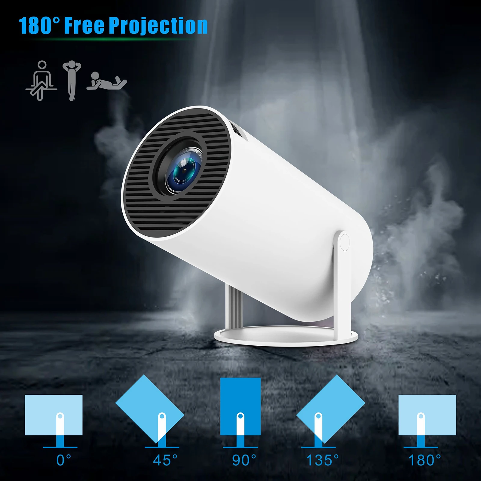 HY300PRO Mini Projector Dormitory 1280*720P Resolution Built-in Android 11.0 System Auto Keystone Correction 0°-180°
