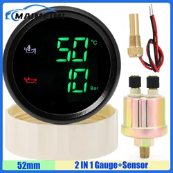 Verde rosso LED digitale 2 IN 1 temperatura olio + manometro olio 52mm manometro con pressa olio/sensore temperatura olio per auto barca 12V 24V