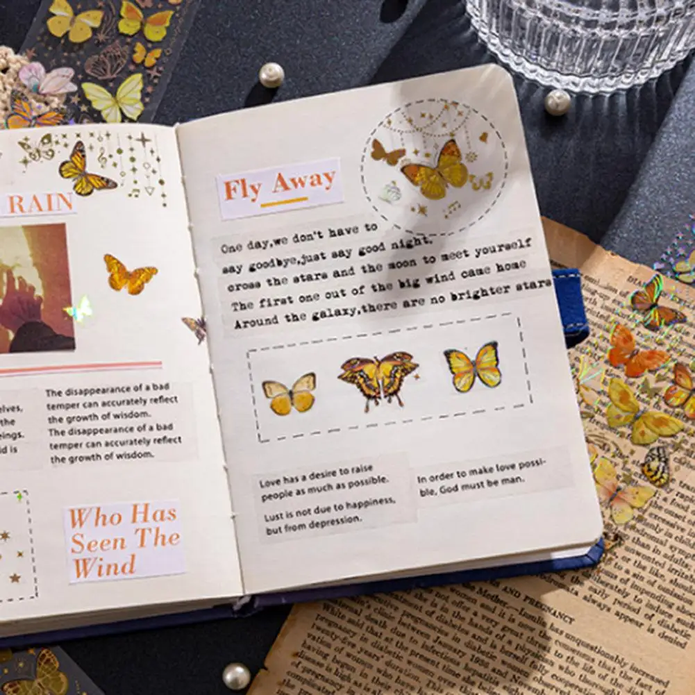 3 pezzi adesivi farfalle lucido Vintage rimovibile diario diario Scrapbook telefono frigorifero adesivi forniture per studenti