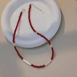 New Arrival Natural Freshwater Pearl & Red Agate 14K Gold Filled Female Jewelry Sets For Women Necklace Bracelet Birthday Gifts