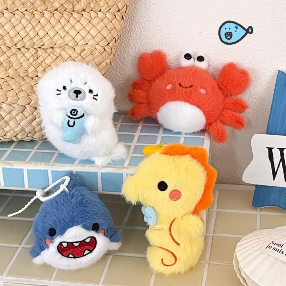New Cute Sea Animals Plushie Doll Keychain Cartoon Sharks Crabs Stuffed Pendant Seals Seahorses Shoulder Bag Decor Holiday Gifts