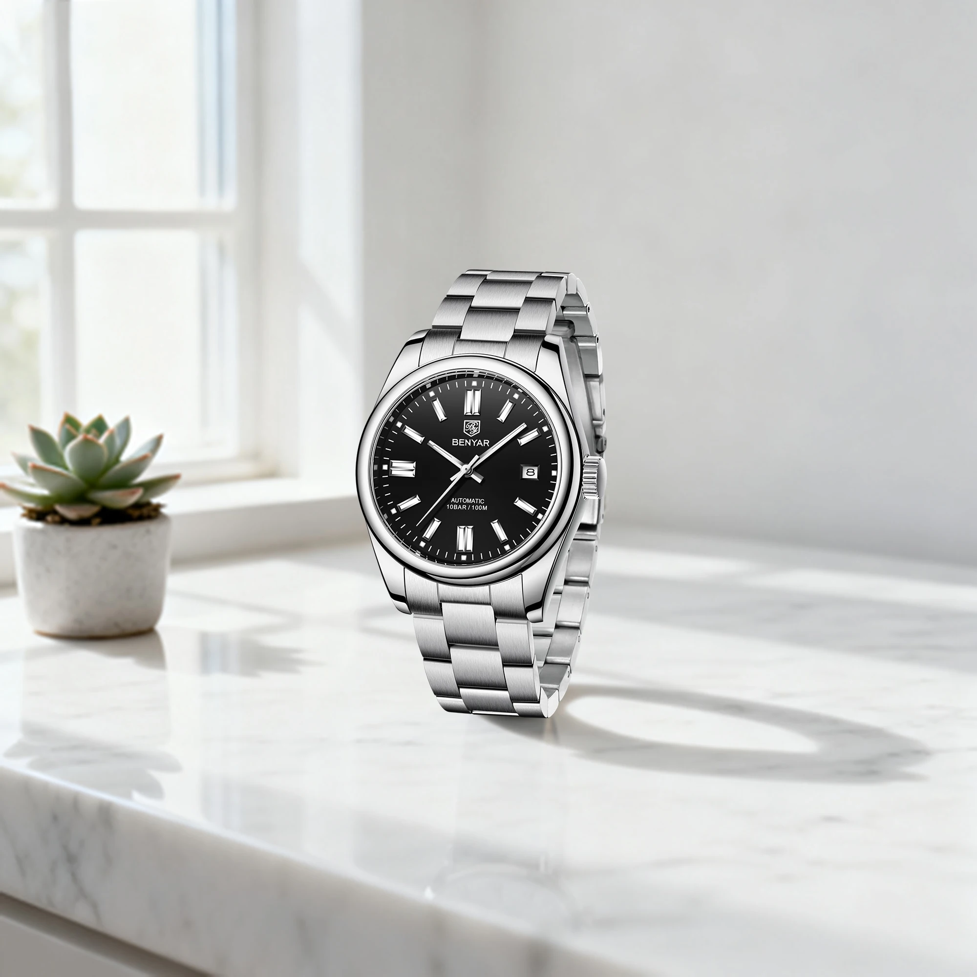 

BENYAR Men's Automatic Mechanical Watch High-End Genuine Customized Business Gifts Stainless Steel Waterproof Luminous Calendar
