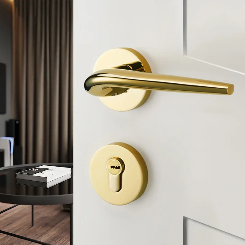 

Nordic Simple Door Lock Indoor Silent Magnetic Absorption American Gold Split Lock Black Wood Door Handle Bedroom Door Lock