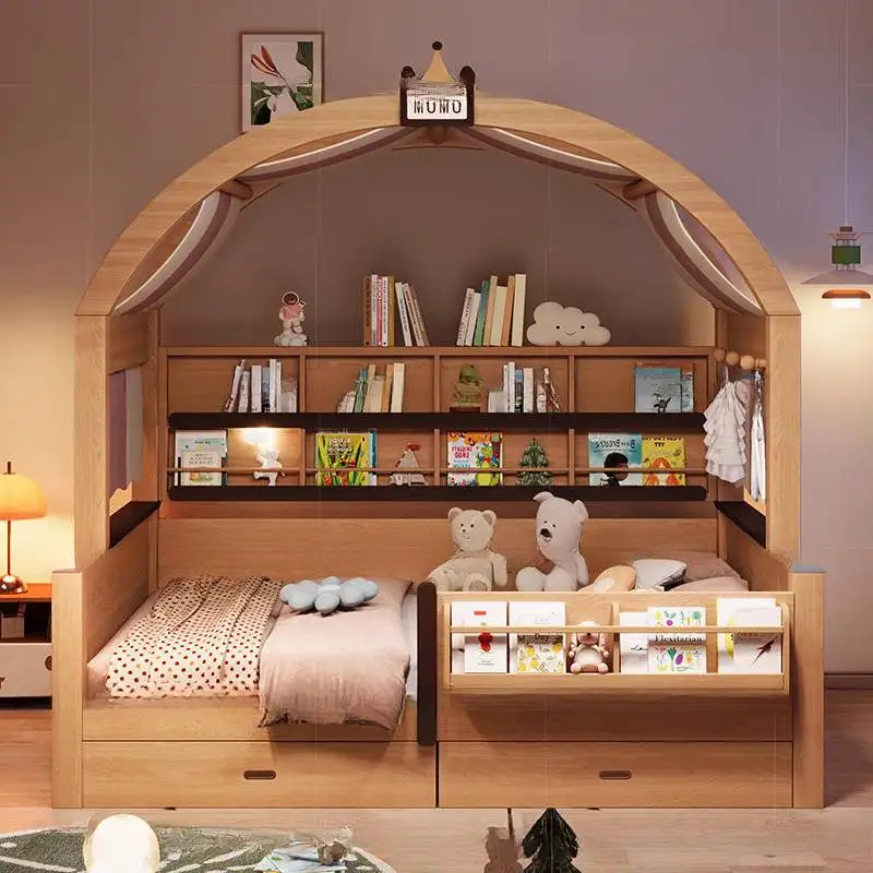 سرير أطفال بمظلة فاخرة ديكور خشبي آمن مخصص سرير أطفال فردي الأميرة تصميم حديث Camas Infantiles أثاث منزلي #2