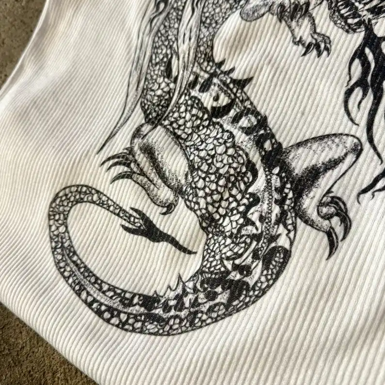 Fire Breathing Dragon Vintage Ribbed Tank 20 Inch Vest Emo Girls Aesthetic Letter Print Grunge Goth Camisole Top Female Clothing